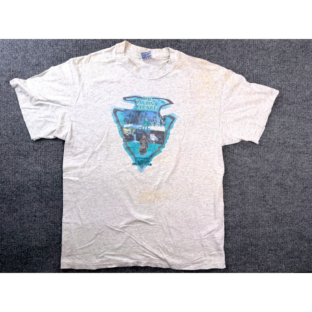 Vintage Hanes Paulina Plunge Mountain Bike T Shirt L Gray Graphic USA Made Y2K